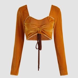 Long Sleeve Suede Orange crop top - Cider M